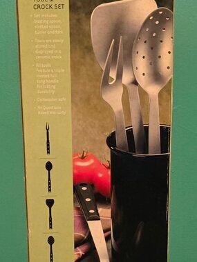 Vintage Revere Ware Tool & Crock Set 5 Pieces Basting Slotted Spoons Turner Fork